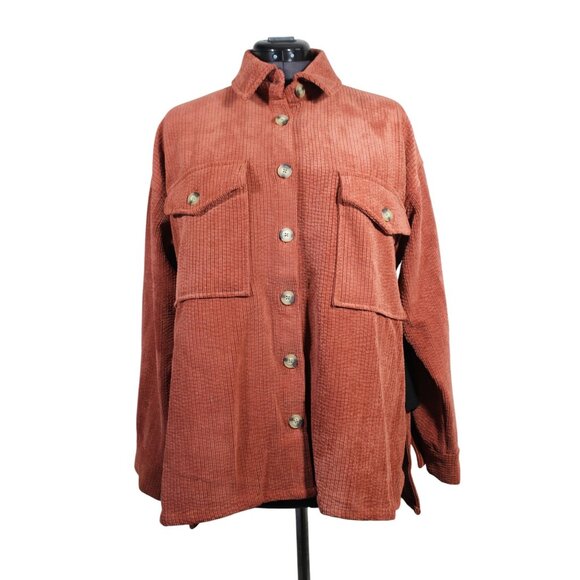 Forever‎ 21+ women's terracotta textured hi-lo corduroy shirt jacket shacket 0X - Picture 1 of 9